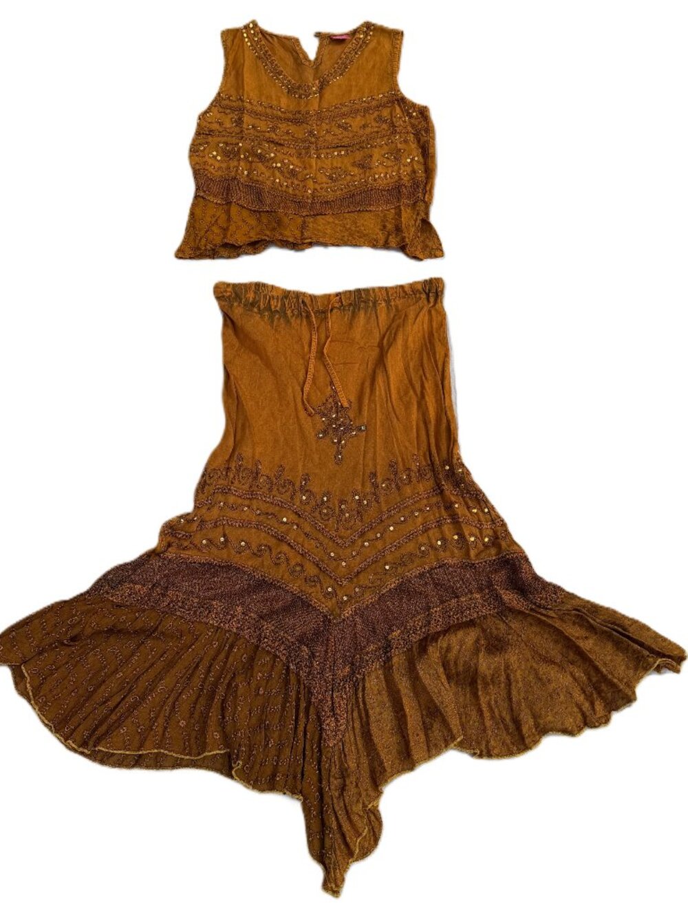 Gold/Yellow rayon embroidered summer sun dress UPCYCLED